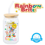 Silver Buffalo Rainbow Brite Stars Sparkle Featuring Twink Glass Jar Tumbler with Bamboo Lid and Glass Straw, 16 Ounces