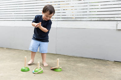 PlanToys® Meadow Ring Toss Wooden Montessori Coordination and Gross Motor Toy | Focus, Aim, Balance and Movement Development Activity | Eco Friendly Outdoor and Indoor Learning Game