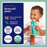 Cerebelly Organic Baby Food Pouches, Broccoli Pear Purees, 16 Nutrients, No Added Sugar, Fiber & Non-GMO, 4oz, 12 Pack