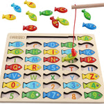 Magnetic Wooden Fishing Game Toy for Toddlers, Alphabet Fish Catching Counting Games Puzzle with Numbers and Letters, Preschool Learning ABC Math Educational Toys 3 4 5 Years Old Girl Boy Kids