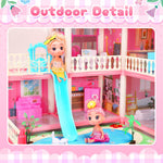 AmiDear Dollhouse with 4-Story 11 Rooms, Dream Gift Princess Doll House Playset with Furniture Pool Slide, Pink Toddler Toy House for 3 4 5 6 7 8 9 10 Year Old Girls