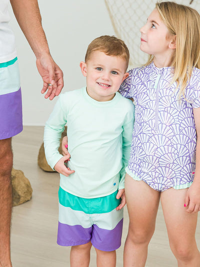 RUGGEDBUTTS® Baby/Toddler Boys Long Sleeve Rash Guard Swim Shirt w/UPF 50+ - Mint, 2T