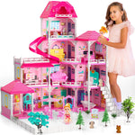 Dollhouses, Housetoys Furniture Pink Girl Toys, 4 Stories 10 Rooms Dreamhome with 2 Princesses Slide Accessories, Toddler Playhouse Gift for for 3 4 5 6 7 8 9 10 Year Old Girls Toys