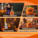 Halloween Plush Pumpkin Trick Or Treat Basket, Cute Pumpkin Stuffed Animal Candy Bucket, Halloween Party Favor Bags with Handles Plush Toys for Kids Toddlers Girls Boys