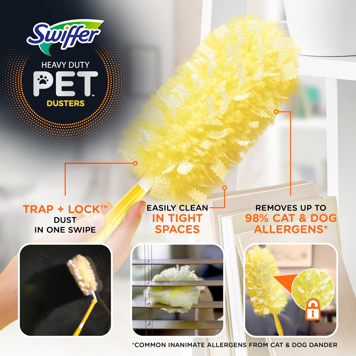 Swiffer Dusters Heavy Duty Pet Multi-Surface Duster Refills for Cleaning, With Febreze Odor Defense, 11 Count