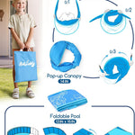 Foldable Kiddie Pool with Canopy: 47in Baby Pool and Beach Tent for Toddlers Infants 6-12 Months and Kids 2-4 Years Old - Portable Water Play with Shade for Outdoor Backyard Beach (Blue-Blue)