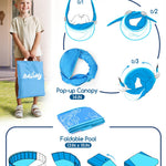 Hikiddy Foldable Kiddie Pool with Canopy: 31.5in/ 47in /63in for Baby Toddler Kids Family - Summer Water Play Pool with Shade - Portable for Outdoor Backyard Beach (Blue-Blue, 47in)