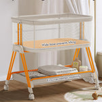 Fodoss Baby Bassinets Bedside Sleeper - Bed Side Bassinet Newborn with Wheels, Storage Tray, 4-Sided Mesh, 7 Height Adjustable, Beige