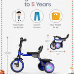 besrey Kids Tricycle with Flash Wheels for Ages 18 Months to 5 Years, Toddler Tricycle with Bell, Kids Tricycle, Gift for 2-5 Year Olds, Gift and Toy for Boys and Girls, Tricycle for Toddlers, Blue