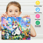 LELEMON Unicorn Puzzles for Kids Ages 4-8,60 Pieces Raibow Unicorns Cats Butterfly Jigsaw Puzzles in a Metal Box,Cute Raibow Unicornss Learning Educational Puzzles for Boys Girls
