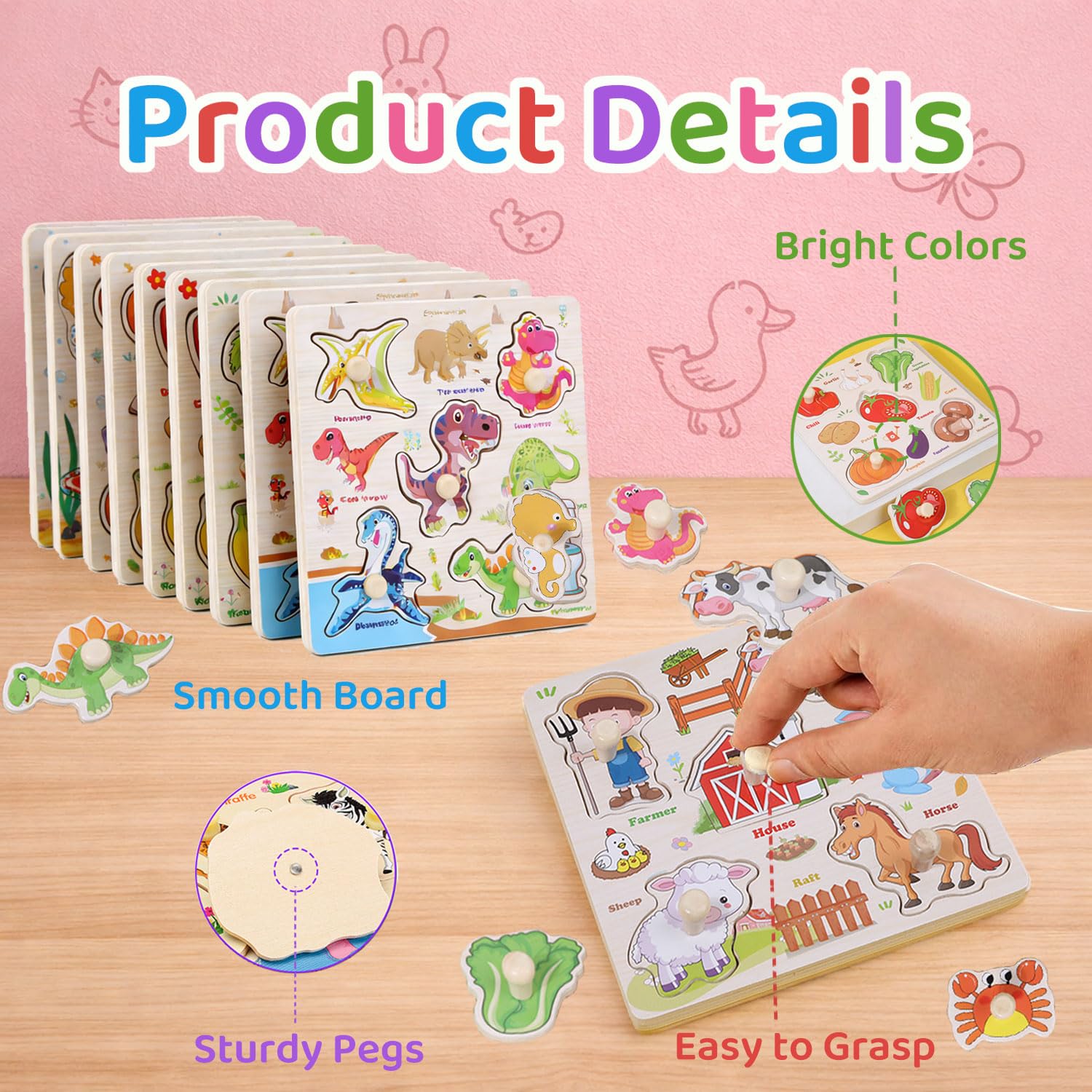 Wooden Puzzles for Toddlers 1-3, 8 Pack Peg - MEZHOBBY - Baby and Toys ...
