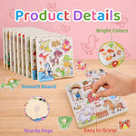 Wooden Puzzles for Toddlers 1-3, 8 Pack Peg Puzzles for Kids with Animals, Dinosaurs, Fruits, Vegetables, Educational Preschool Learning Toys, Birthday Gifts for Boys, Girls
