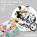 Spiral Car Seat Baby Toys 0-6 Months, Infant Carseat High Contrast Sensory Toys Hanging Stroller Accessories, Newborn Gifts for Baby Boys Girls Essentials, Cute Black and White Cow