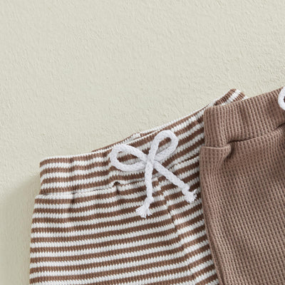 LIOMENGZI Toddler Baby Boy Summer Shorts Solid/Stripes Jogger Short Bottoms 2-Pack Infant Summer Clothes 6 12 18 Months 2T 3T (Brown, 0-6 Months)