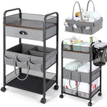 Orzbow 4 Tier Baby Rolling Storage Cart with Drawers, Detachable Baby Diaper Caddy Organizer and Storage, Metal Rolling Utility Cart for Nursery, Bedroom, Changing Table & Crib, Easy to Assemble, Gray