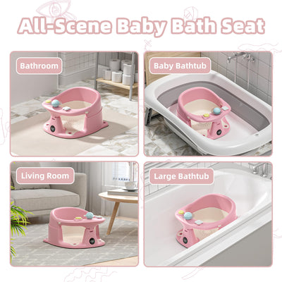 Baby Bath Seat for Babies 6 Months & up with Thermometer, Non-Slip Toddler Bath Seats for Sitting Up, Safe Infant & Newborn Bathtub Chair with 4 Suction Cups, Soft Cushion & Temperature Display, Pink