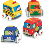 Melissa & Doug K's Kids Pull-Back Vehicle Set - Soft Baby Toy Set With 4 Cars and Trucks, Soft Vehicles Toys For Babies And Toddlers