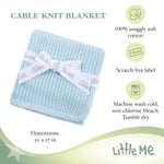 Little Me Baby Boys Blue Cable Knit Swaddling Receiving Blanket, 30 X 27 inches, 100% Cotton Baby Blankets