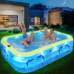 2025 Upgrade Inflatable Pools with Lights, Family Inflatable Swimming Pools for Kids,Adults, Blow Up Pool Solar Powered, Large Kiddie Pool, Durable Thickened Inflatable Family Pool for Backyard-Blue
