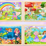Wooden Puzzles for Kids Ages 4-6, 4 Pack with 24 Pieces Unicorn, Mermaid, Princess, Elf Wooden Puzzles for Toddlers Set, Educational & Learning Puzzles, Gifts for 3 4 5 6 Year Old Boys Girls