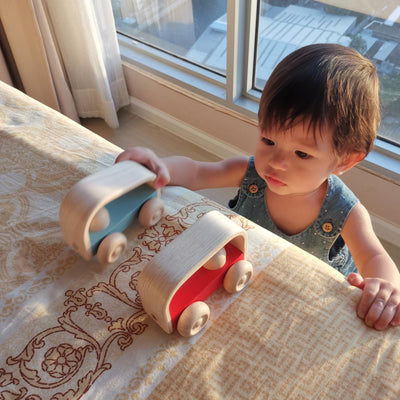 PlanToys® Vroom Car Wooden Push Toy for Toddlers | Eco-Friendly Toddler Push Car for Indoor Play | Montessori Fine Motor Learning Toys for Kids