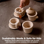 PlanToys Play Kitchen Tea Set Pretend Play Toys - Non-Toxic Wooden Tea Set for Kids and Toddlers
