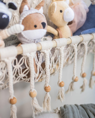 Crane Baby Macrame Hanging Storage Bin for Nursery Boho Baby DéCor Organizer Sturdy and Stylish Bohemian Macrame Nursery Decor
