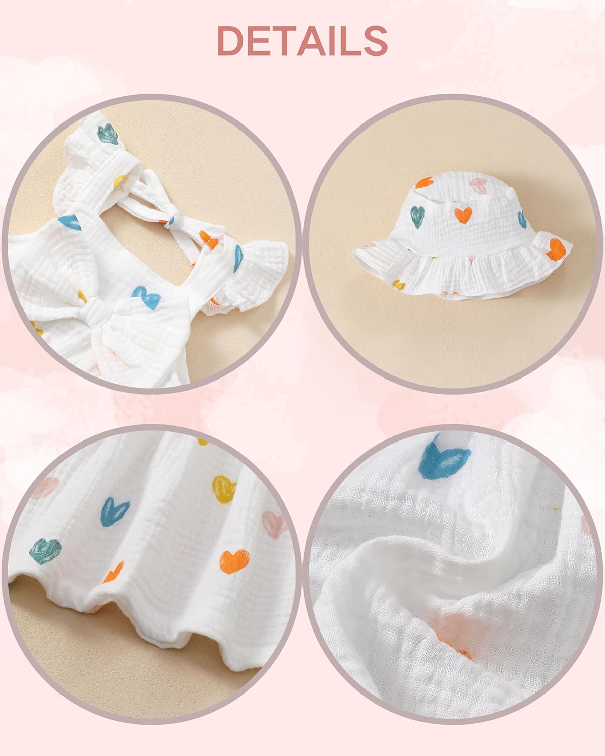 Renotemy Infant Baby Girl Dresses Toddler Girl Clothes Summer Cotton Linen Boho Smocked Sundress Gift for Girls with Hat