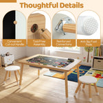 Costzon Toddler Sensory Table and Chairs, Wooden Table and Chair Set w/Double-Sided Boards & 2 Foldable Storage Bins, All-in-One Kids Activity Table for Draw, Sand, Water Play (3 PCS,Natural & White)