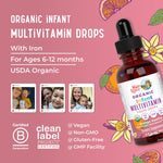 MARYRUTH'S Organics Multivitamin with Iron for Infants | USDA Organic | Liquid Drops for Babies 6-12 Months | Immune Support & Overall Wellness | Vegan | Non-GMO | Gluten Free | 2 Fl Oz