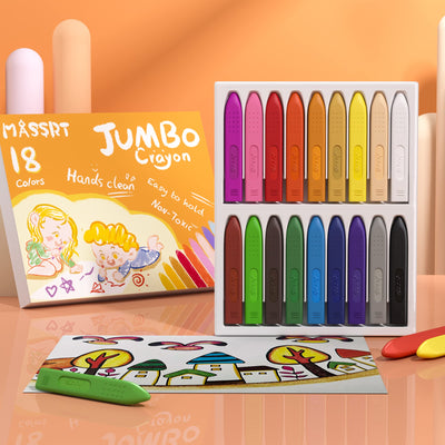 MASSRT Triangle Jumbo Crayons for Toddlers, 18 Colors Mess Free Unbreakable Crayon Gifts, Easy to Hold Washable Crayons for Kids, Safe Coloring Gifts for Babies and Children
