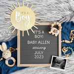 Double Sided Sun Gender Reveal Sign, Boho Sun Baby Boy or Girl Pregnancy Birth Announcement Wooden Sign, It's A Boy Girl Photo Prop, New Mom Gift, Sun Baby Shower Hospital Nursery Sign