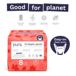 Pura Hypoallergenic Diaper Pants Size 8 (41+ lbs) Overnight, up to 12 Hours Leak Protection, Suitable for Sensitive Skin, Totally Chlorine Free, Soft Organic Cotton, 3 Packs of 15 (45 Pull Up Pants)