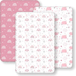 Baby Bedside Bassinet Sheets Fitted Girl, 33”x20” Compatible with Baby Delight Dream On Me & Most Rectangle Bedside Sleeper Bassinet Mattresses, Super Soft Microfiber Pink Rainbow
