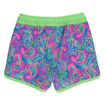 RUGGEDBUTTS Boys UPF50+ Sun Protected Stretch Dolphin Hem Swim Trunks - Neon Paisley Pop, 3-6m