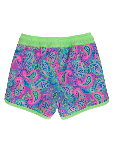 RUGGEDBUTTS Boys UPF50+ Sun Protected Stretch Dolphin Hem Swim Trunks - Neon Paisley Pop, 3-6m
