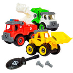 Power Gearz Take Apart Toy with Screwdriver and Screws- 3 Pack Truck Set for Boys and Girls- Fire Truck, Construction Garbage Trucks- Vehicle Set - Building Toys for Kids Ages 3-5
