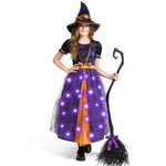 Spooktacular Creations Light Up Witch Costume for Toddler Girls, Child Fairy Tale Witch Outfit Set with Broom and Hat for Kids Halloween Dress Up Parties, Purple, 3T