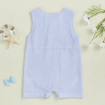 Arvbitana Newborn Baby Boys Sleeveless Seersucker Romper One Piece Straps Overalls Striped Jumpsuit Summer Smocked Clothes (A-Blue, 0-3 Months)