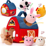 hahaland Baby Toys 6-12 Months - Surprise Barn Stuffed Farm Animals, Rattle, Crinkle, Mirror, Montessori Toys for 6 Month Old Babies Sensory Balls Toddlers 1-3 Gifts Christmas Baby Stocking Stuffers