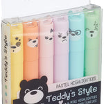 Legami Teddy’s Style Set of 6 Mini Highlighters, 1 x 7.5 cm, Yellow, Peach, Pink, Lilac, Light Blue, Light Green, for Precision Highlighting and Underlining