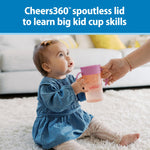 Dr. Brown's Milestones Straw to 360 Convertible Toddler Training Cup Set, 10 oz/300 mL, Interchangeable Silicone Straw and 360 Lids, Pink Coral, BPA-Free, 9m+, 1-Pack