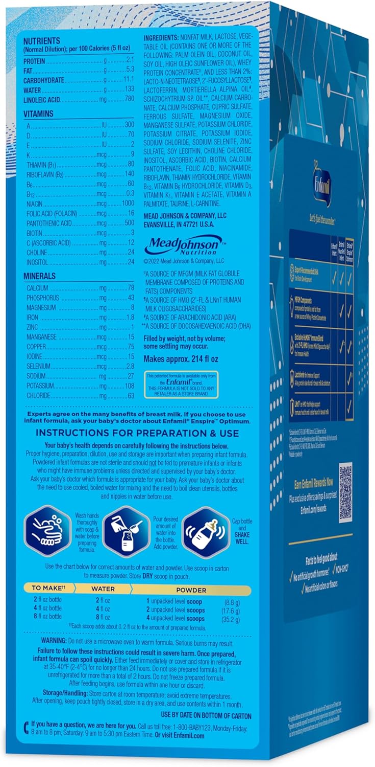 Enfamil Optimum Baby Formula, Our Closest Formula to Breast Milk, Immune-Supporting Lactoferrin also found in Breast Milk, Brain-Building DHA, 30 Oz, Pack of 4