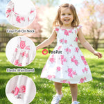 PATPAT 2 Pack Toddler Girls Ruffle Sleeve A-Line Dresses, Play-Ready Spring Summer Casual Outfit Set, Pink Rose Print, 4–5 Years