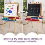 Melissa & Doug Deluxe Wooden Art Easel for Kids with Dry-Erase Board, Chalkboard & Drawing Paper Roller, Folding Double-Sided Toddler Easel, Preschool Learning Toys for Girls & Boys Ages 3+