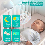 Ellie Baby Monitor, 5" IPS Screen, 1080P HD No WiFi Camera, 6000mA Battery Life, 1000ft Long Distance, Smart Monitoring: Cry Detection, Virtual Fench, Sleep Analysis, 24hrs Playback, Anti-Noise