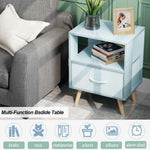 Aenuert Night Stand, Blue Kids Nightstand with Drawer, Nursery Side Table with Open Storage, 2-Tier Modern End Table, Bedside Table for Small Space, Living Room, Bedroom