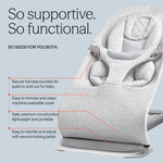 Ergobaby Evolve 3-in-1 Bouncer Seat for Babies and Toddlers 5.5-25lbs - Multi Position Baby Rocker Seat with Adjustable Heights, Secure Harness, Newborn Insert - Oxford Blue