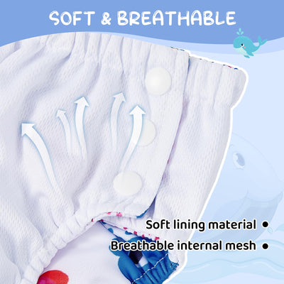 Durio Reusable Swim Diapers Washable for Baby Toddler Newborn UPF 50+ Water Diapers for Swimming Beach Essentials White Fish 2-3 T