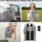 juman Diaper Bag Backpack, Large Diaper Bag with Changing Station, Baby Bag with USB Charging Port, 3 Rolls of Waste Bags with Dispenser, Waterproof Diaper Bags for Boys & Girls, Baby Shower Gifts